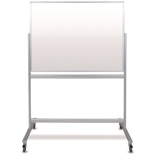 Mobile Magnetic Glass Dry Erase Board, 48" X 36", White Surface, Silver Aluminum Frame