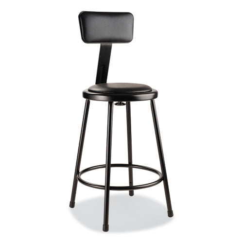 6400 Series Heavy Duty Vinyl Padded Stool With Backrest, Supports 300 Lb, 24" Seat Height, Black Seat, Black Back, Black Base