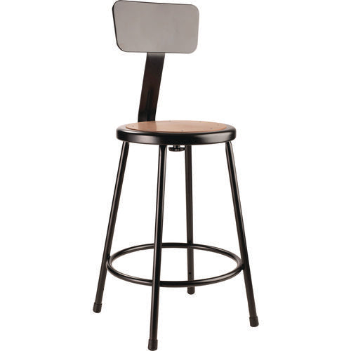 6200 Series Heavy Duty Steel Stool With Backrest, Supports Up To 500 Lb, 24" Seat Height, Brown Seat, Black Back/base