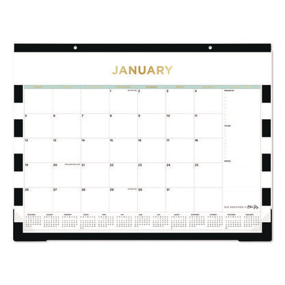 Day Designer Rugby Stripe Desk Pad Calendar, 22 X 17, White/black Sheets, 12-month (jan To Dec): 2025