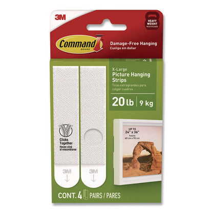 Picture Hanging Strips, X-large, Removable, Holds Up To 20 Lbs Per 4 Pairs, 0.88 X 4.38, White, 4 Pairs/pack