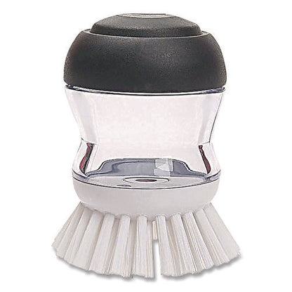 Good Grips Soap Dispensing Palm Brush, Whie Nylon Bristles, 4" Brush, Clear/black Handle