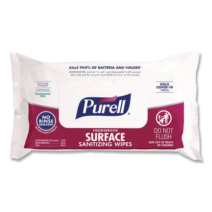 Foodservice Surface Sanitizing Wipes, 1-ply, 7.4 X 9, Fragrance Free, White, 72 Wipes/resealable Pack