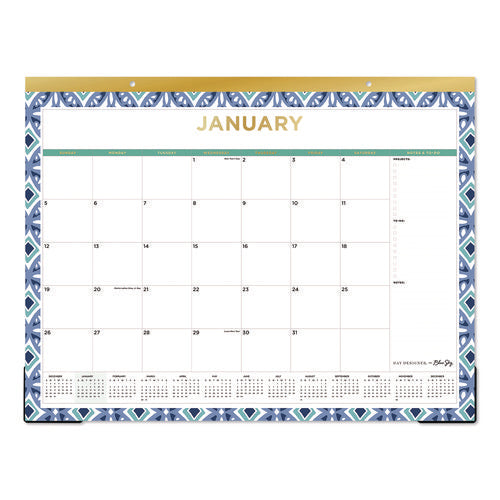 Tile Desk Pad Calendar, Geometric Artwork, 22 X 17, White Sheets, Gold Headband, Clear Corners, 12-month (jan To Dec): 2025