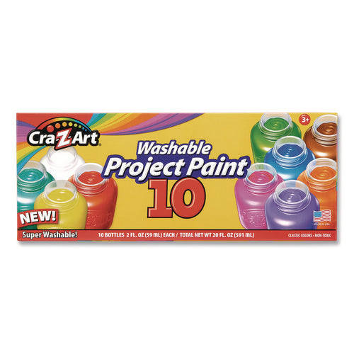 Washable Project Paints, 10 Assorted Colors, 2 Oz Bottles, 10/pack