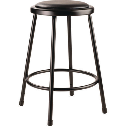 6400 Series Fixed Height Heavy Duty Vinyl Padded Steel Stool, Backless, Supports 500 Lb, 24" Seat Height, Black Seat/base