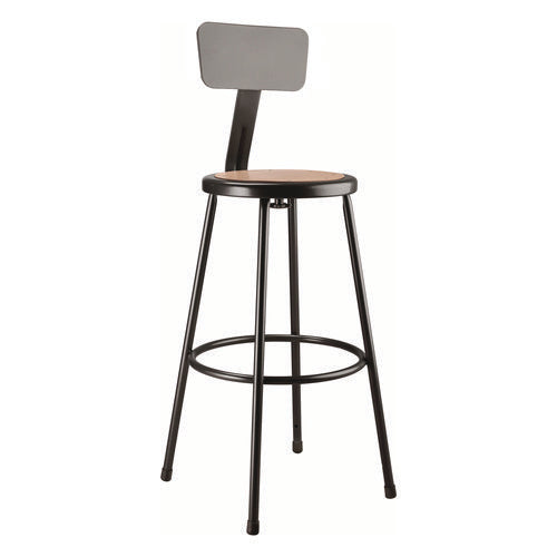 6200 Series Heavy Duty Steel Stool With Backrest, Supports Up To 500 Lb, 30" Seat Height, Brown Seat, Black Back/base