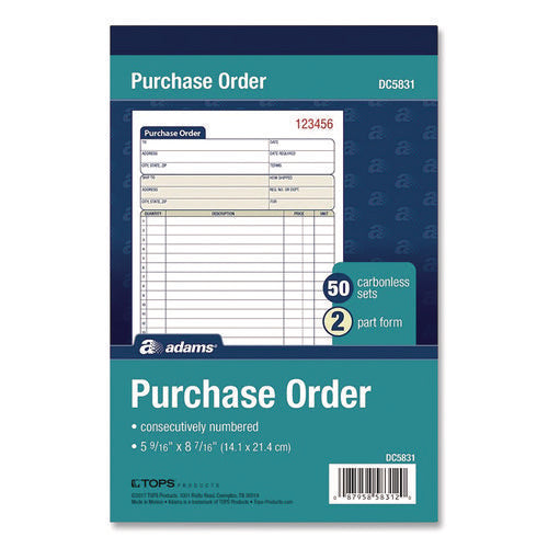 Multipart Purchase Order Pad, Two-part Carbonless, 5.56 X 7.94, 50 Forms Total