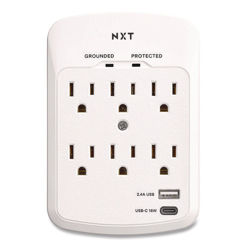 6-outlet Plus Usb Outlet Surge Protector, 6 Ac Outlets/2 Usb Outlets, 900 J, White