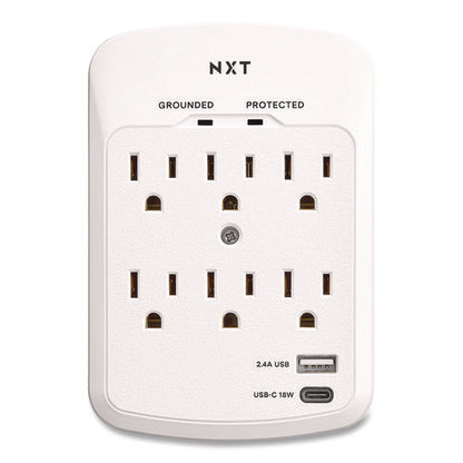 6-outlet Plus Usb Outlet Surge Protector, 6 Ac Outlets/2 Usb Outlets, 900 J, White