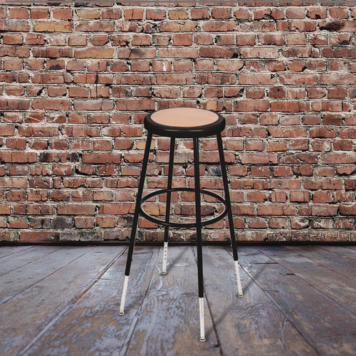 6200 Series Height Adjustable Heavy Duty Steel Stool, Backless, Supports 500 Lb, 31" To 39" Seat Height, Brown Seat/blk Base