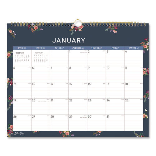 Ashlyn Monthly Wall Calendar, Floral Artwork, 15 X 12, White/blue/pink Sheets, 12-month (jan To Dec): 2025