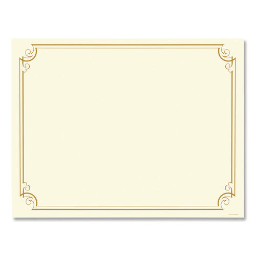 Golden Scroll Frame Foil Certificate, 11 X 8.5, Beige With Gold Scroll Border, 12/pack