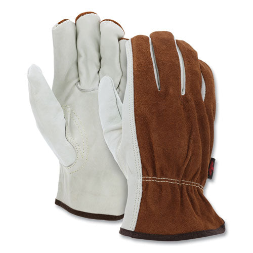 Dual Leather Industrial Gloves, Cream, X-large, 12 Pairs