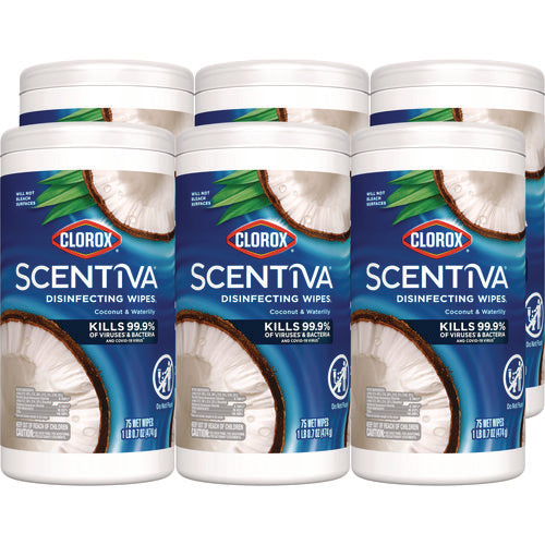 Scentiva Bleach Free Cleaning Wipes, 1-ply, 7.75 X 7, Pacific Breeze/coconut, White, 75/canister, 6 Canisters/carton