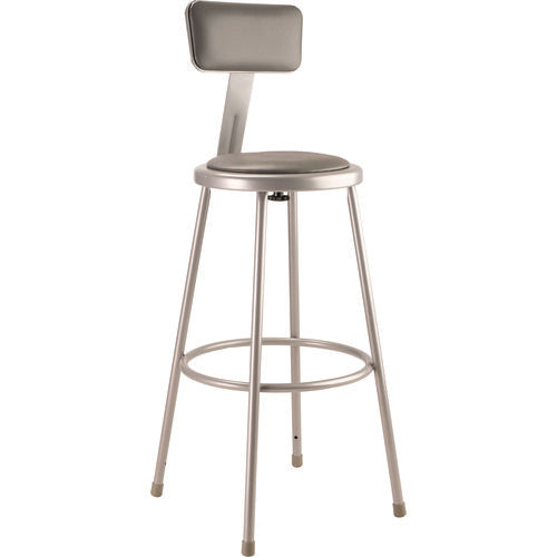 6400 Series Heavy Duty Vinyl Padded Stool With Backrest, Supports 500 Lb, 30" Seat Height, Gray Seat, Gray Back, Gray Base