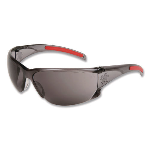 Hulk Hk1 Series Safety Glasses, Scratch-resistant, Smoke/red Plastic Frame, Gray Plastic Lens