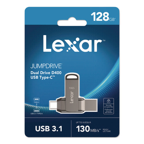 Jumpdrive D400 Usb 3.1 Flash Drive, 128 Gb, Titanium