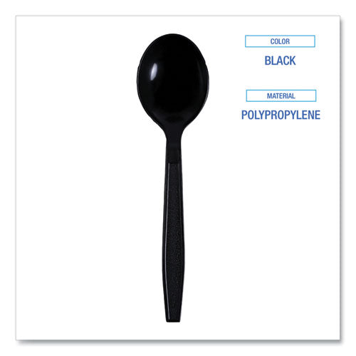 Heavyweight Wrapped Polypropylene Cutlery, Soup Spoon, Black, 1,000/carton