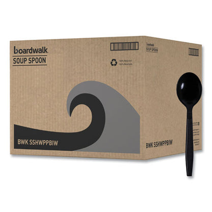 Heavyweight Wrapped Polypropylene Cutlery, Soup Spoon, Black, 1,000/carton