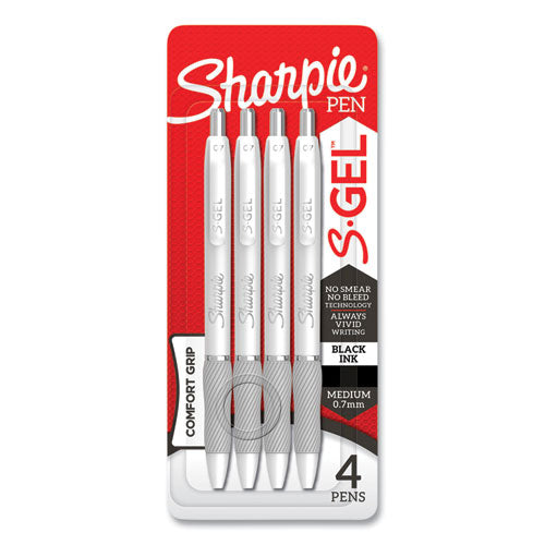 S-gel Fashion Barrel Gel Pen, Retractable, Medium 0.7 Mm, Black Ink, Pearl White Barrel, 4/pack