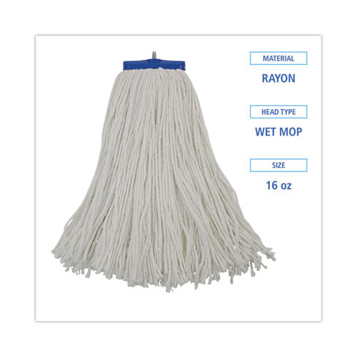 Cut-end Lie-flat Wet Mop Head, Rayon, 16oz, White