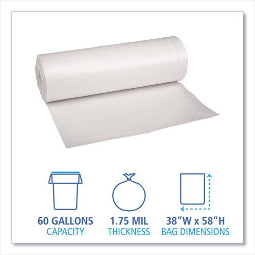 Recycled Low-density Polyethylene Can Liners, 60 Gal, 1.75 Mil, 38" X 58", Clear, 10 Bags/roll, 10 Rolls/carton