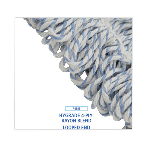 Mop Head, Floor Finish, Wide, Rayon/polyester, Medium, White/blue, 12/carton