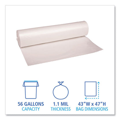 Recycled Low-density Polyethylene Can Liners, 56 Gal, 1.1 Mil, 43" X 47", Clear, 10 Bags/roll, 10 Rolls/carton