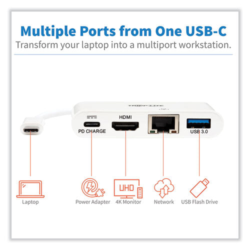 4k Dock With Charging And Ethernet, Usb C/4k Hdmi/usb A/pd Charging, White