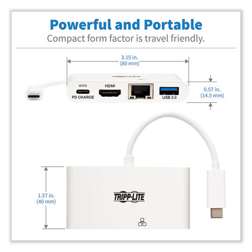 4k Dock With Charging And Ethernet, Usb C/4k Hdmi/usb A/pd Charging, White