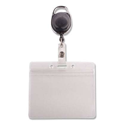 Resealable Badge Holder Combo With Badge Reel, 30" Cord, Horizontal, Frost 4.13" X 3.75" Holder, 3.75" X 2.63" Insert, 10/pk