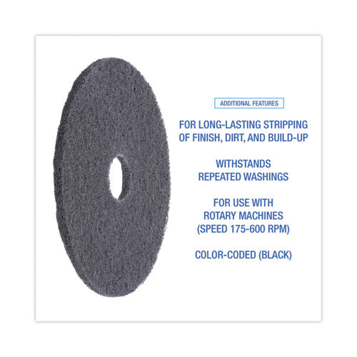 High Performance Stripping Floor Pads, 17" Diameter, Black, 5/carton