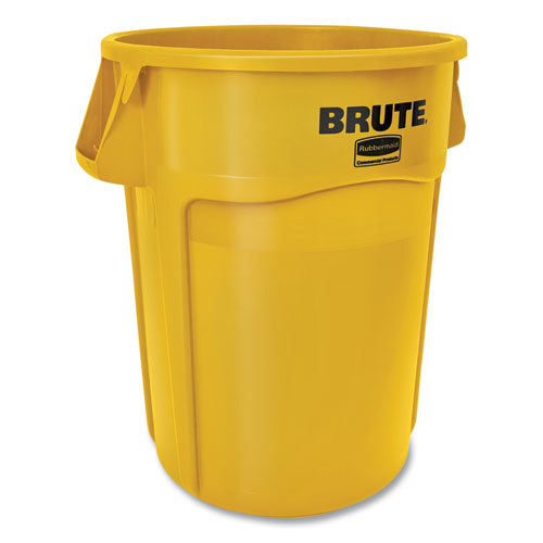 Vented Round Brute Container, 44 Gal, Plastic, Yellow