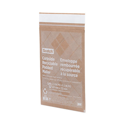 Curbside Recyclable Padded Mailer, #0, Bubble Cushion, Self-adhesive Closure, 7 X 11.25, Natural Kraft, 100/carton