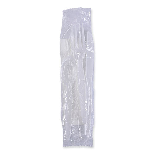 Six-piece Cutlery Kit, Condiment/fork/knife/napkin/spoon, Heavyweight, White, 250/carton