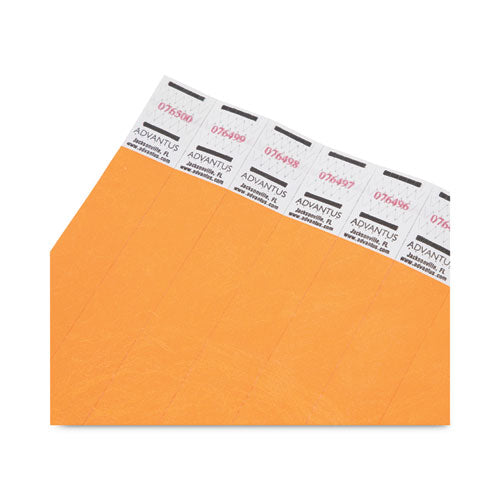 Crowd Management Wristbands, Sequentially Numbered, 9.75" X 0.75", Neon Orange, 500/pack