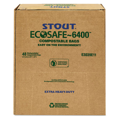 Ecosafe-6400 Bags, 30 Gal, 1.1 Mil, 30" X 39", Green, 48/box