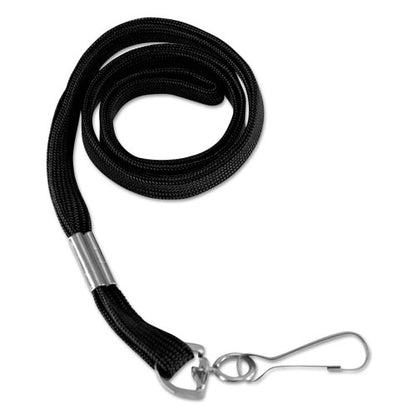 Flat Lanyard, Metal Hook Fastener, 36", Nylon, Black, 100/pack