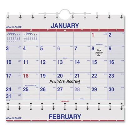 Move-a-page Three-month Wall Calendar, 12 X 27, White/red/blue Sheets, 15-month (dec To Feb): 2023 To 2025