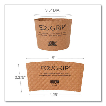 Ecogrip Hot Cup Sleeves - Renewable And Compostable, Fits 12, 16, 20, 24 Oz Cups, Kraft, 1,300/carton