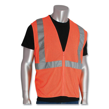 Ansi Class 2 Two-pocket Zipper Mesh Safety Vest, Polyester Mesh, X-large, Orange