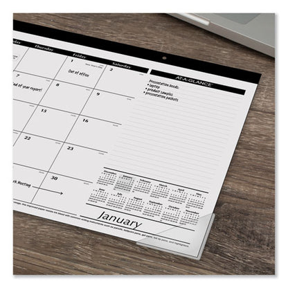 Compact Desk Pad, 18 X 11, White Sheets, Black Binding, Clear Corners, 12-month (jan To Dec): 2024