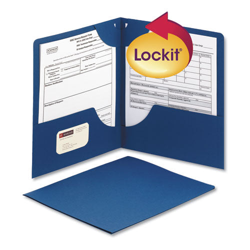 Lockit Two-pocket Folder, Textured Paper, 100-sheet Capacity, 11 X 8.5, Dark Blue, 25/box