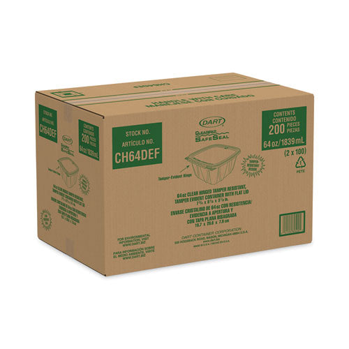 Clearpac Safeseal Tamper-resistant/evident Containers, Flat Lid, 64 Oz, 8.1 X 7.8 X 3.3, Clear, Plastic, 100/bag, 2 Bags/ct