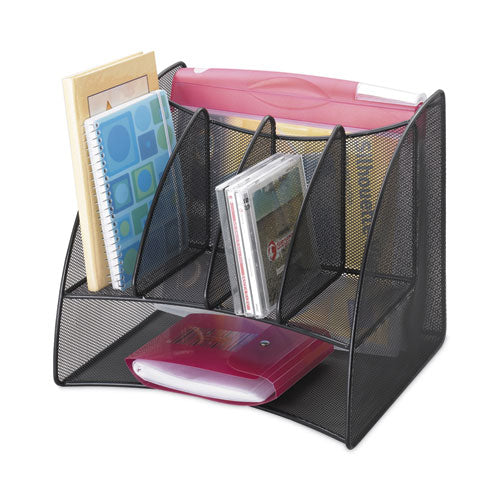 Onyx Mesh Corner Organizer, Six Sections, 15 X 11 X 13, Black