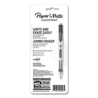 Clear Point Mechanical Pencils With Tube Of Lead/erasers, 0.7 Mm, Hb (#2), Black Lead, Randomly Assorted Barrel Colors, 2/pk