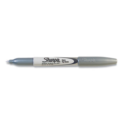 Metallic Fine Point Permanent Markers, Fine Bullet Tip, Metallic Silver, Dozen