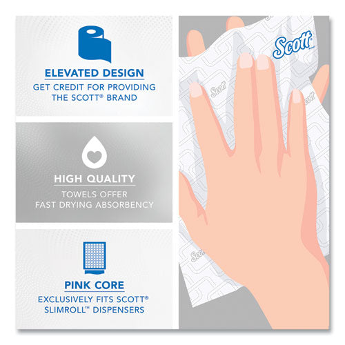 Slimroll Towels, 1-ply, 8" X 580 Ft, White/pink Core, Traditional Business, 6 Rolls/carton