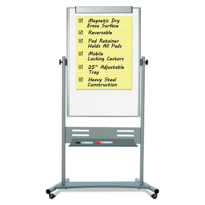 Revolver Easel, 35.4 X 47.2, 80" Tall Easel, Vertical Orientation, White Surface, Silver Aluminum Frame